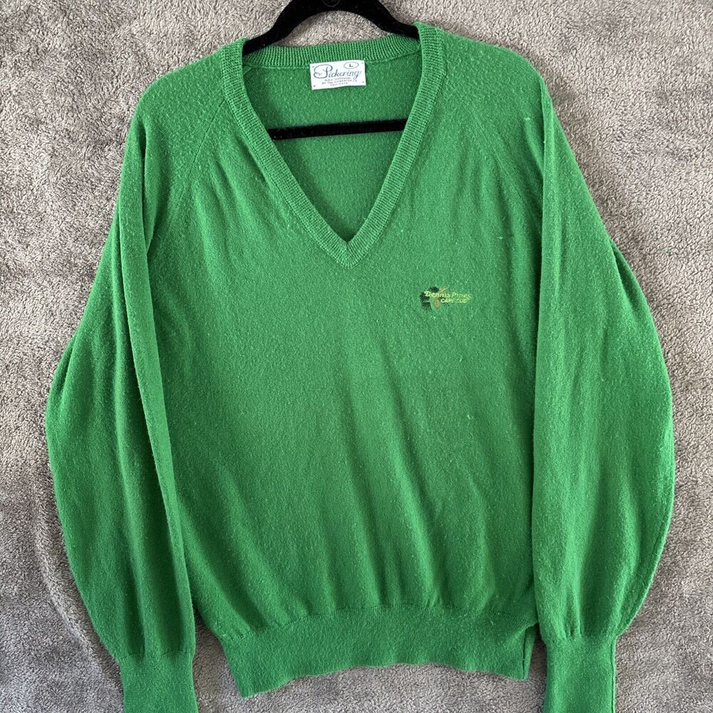 Vintage Pickering Sweater Mens Large Dennis Pines Cape Cod Green V Neck Pullover